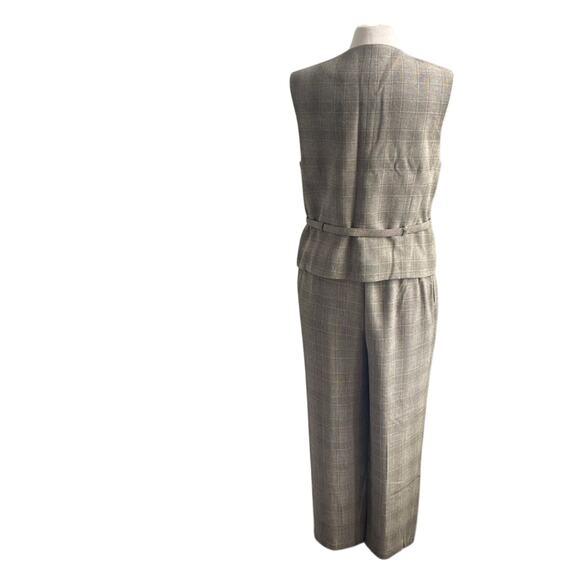 VINTAGE DAVID BROOKS Plaid Suit Women’s Size 10 Tan Glen Plaid Vest Trouser - Picture 7 of 13